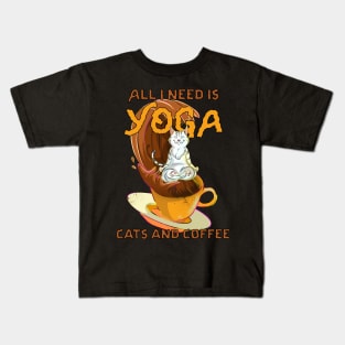 Yoga Catfulness and Coffee Kids T-Shirt